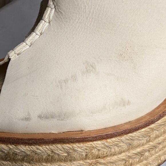 Vera Wang Lavender Label Mary Ann Ivory Leather Slingback Jute Wedge Sandals 9 - Picture 5 of 8